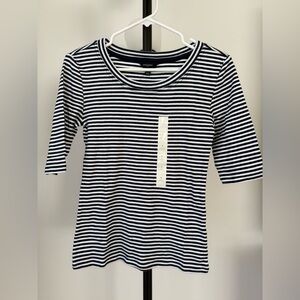 Banana Republic Striped Top Size S Navy White Crew Neck Elbow Sleeve NWT